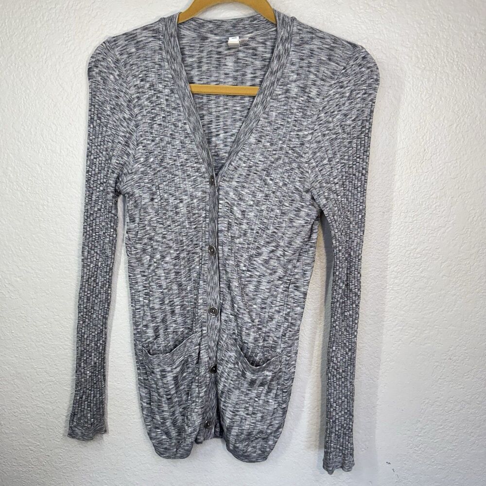 Athleta Revolve Cardigan Sweater Stretch Marled Gray Travel Yoga Work Women M